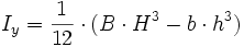 I_{y} = frac{1}{12} cdot (B cdot H^3 - b cdot h^3) 