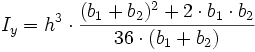 I_y = h^3 cdot frac {(b_1 + b_2)^2 + 2 cdot b_1 cdot b_2}{36 cdot (b_1 + b_2)}